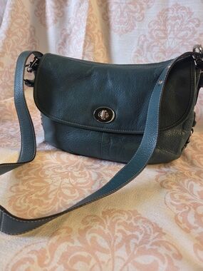 Teal Leather Dusty Blue Crossbody Shoulder Bag Women's COACH Handbag Vtg NWOT